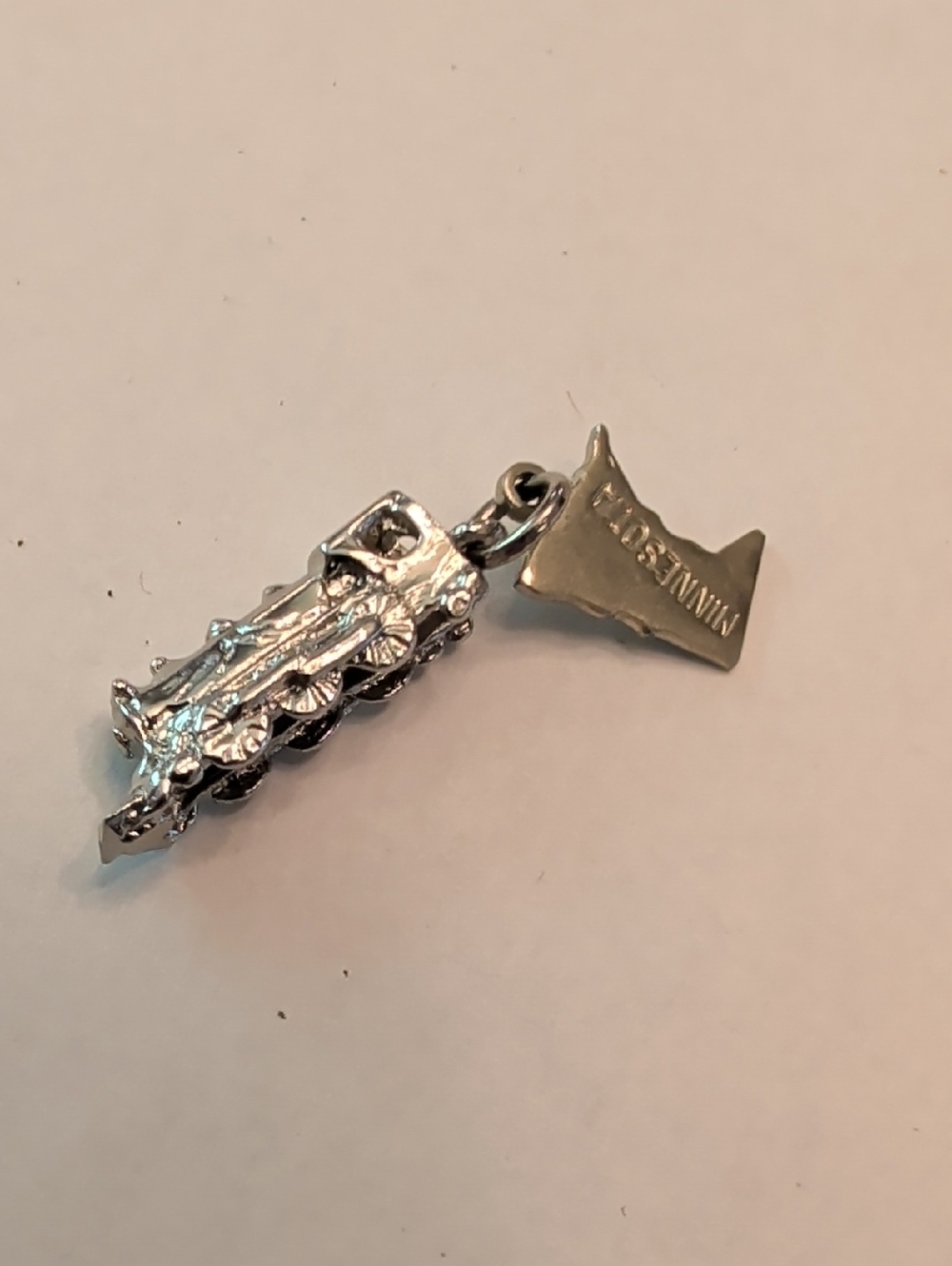 Vintage Silver Tone Minnesota Train Charm with Tag